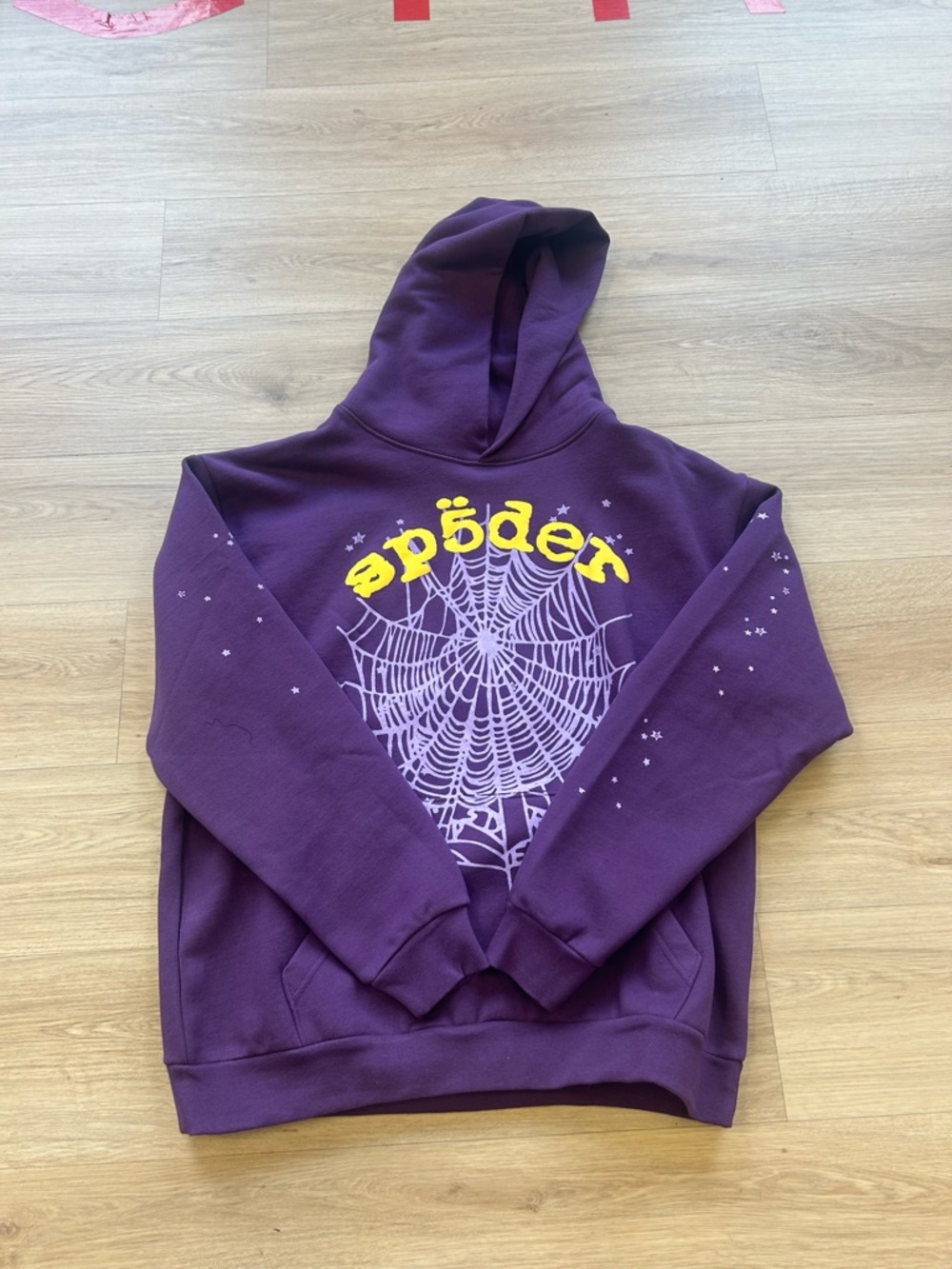 Spøøder Purple Graphic Hoodie with Spiderweb Print